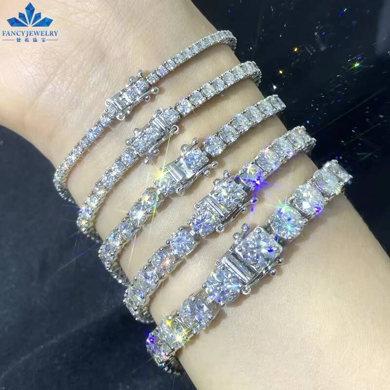 Real 18K Solid Gold Plated Tennis Chain Bracelet Fast Delivery 3mm 4mm 5mm Vvs Moissanite Diamond Tennis Chain Necklace Jewelry