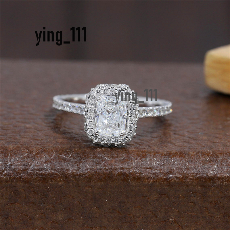 Jewelry 18K White Real Gold 1.0 Carat Radiant Shape Lab Diamond Engagement Ring For Women HPHT Diamond Half Pave Gold Ring