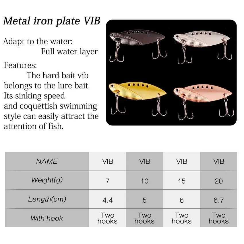 1 Pcs Metal VIB 7G 10G 15G 20G Fishing Lure Vibration Spoon Spinner Lures Crankbait Bass Artificial Hard Bait Cicada VIB Tackle Z250411