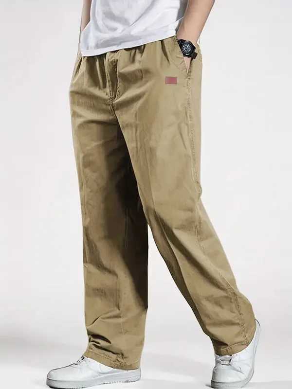 Loose mens work pants solid color waist up straight leg casual work pants with multiple pockets W250411