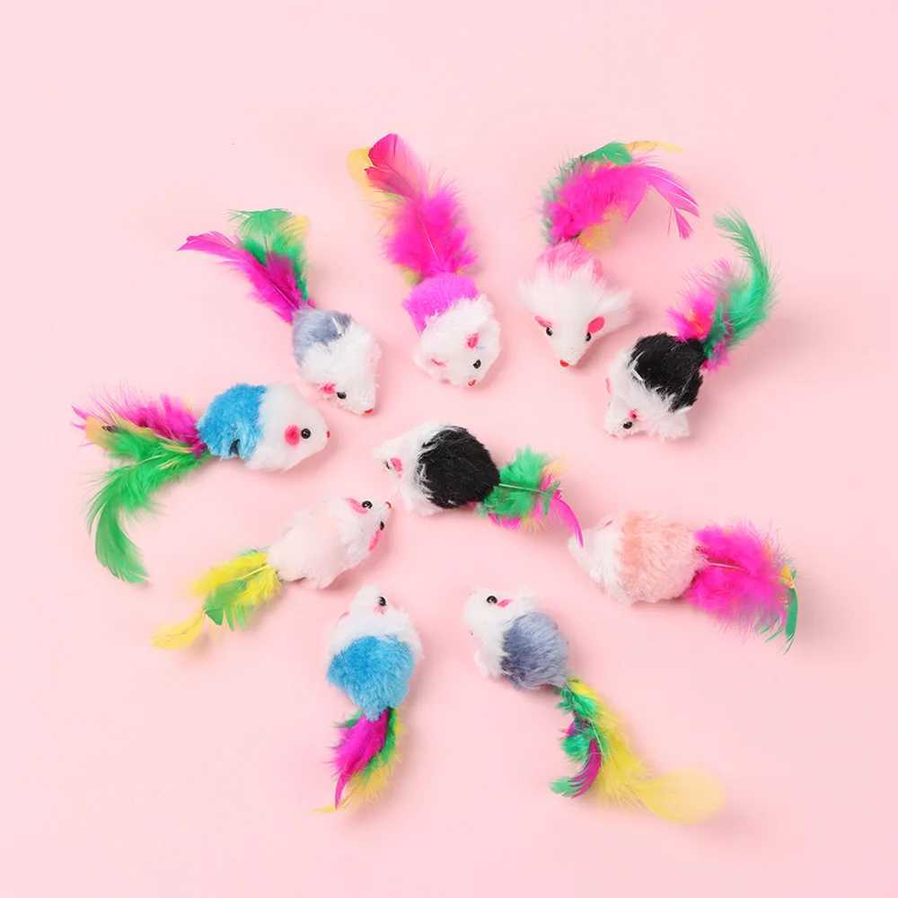 10 new plush cat and mouse toys mouse and mouse sets interactive pet toys suitable for kittens with colorful feather tail and cat paw toys Y250412