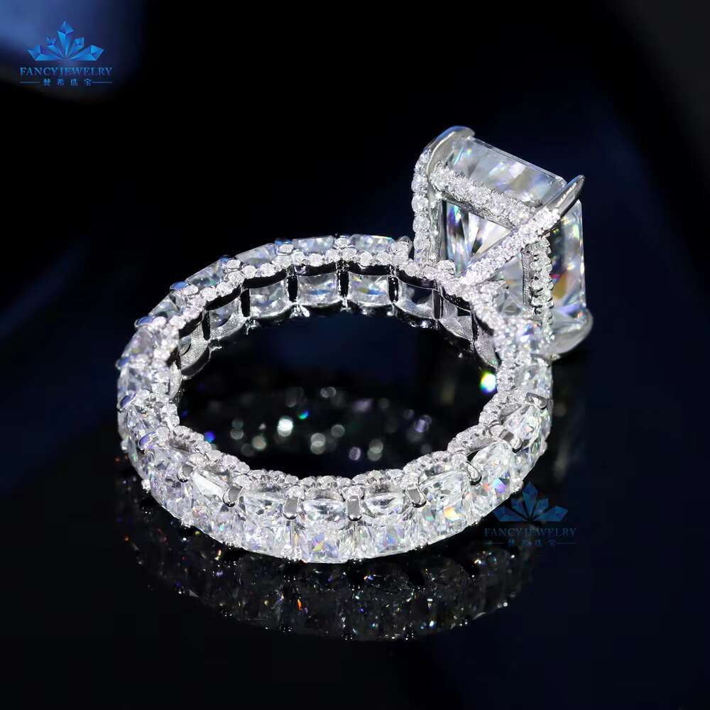 Luxury 925 Silver 5ct Moissanite Ring 9*11mm and 3*4mm Ice Out Radiant Cut D VVS1 for Wedding Engagement