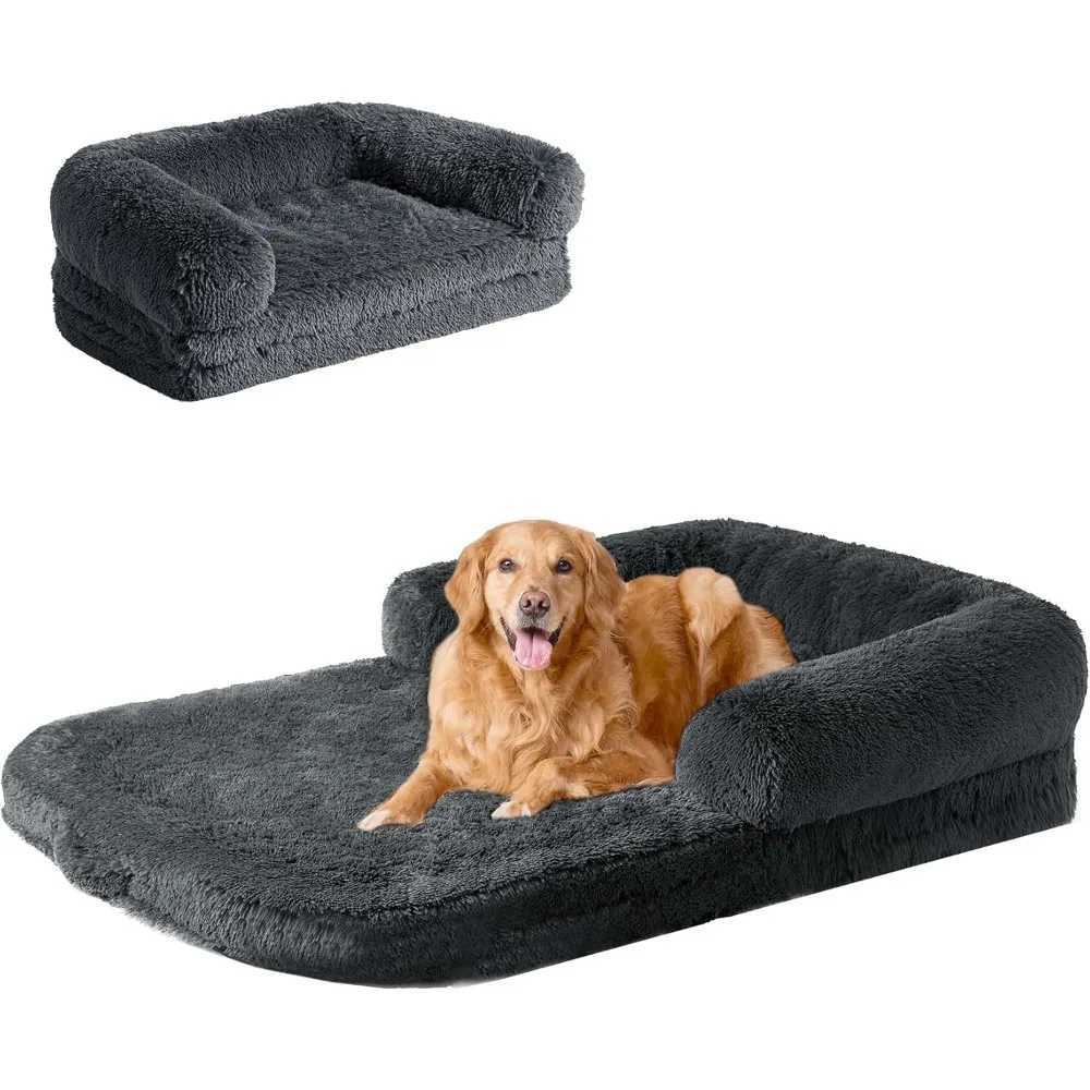 Foldable XXL artificial fur fluffy dog bed for oversized dogs 54 x38 x7.5 dog bed X250412