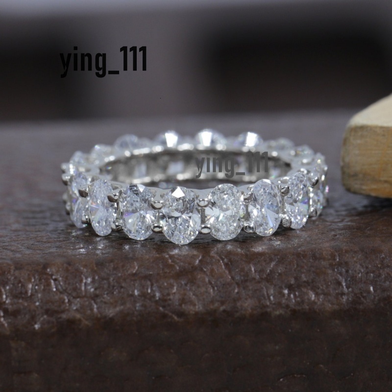 18K White Solid Gold 4.5*3.2mm Oval Cut Full Prong Set Stackable Ring For Women Lab Grown Diamond VCD HPHT Women Gold Ring