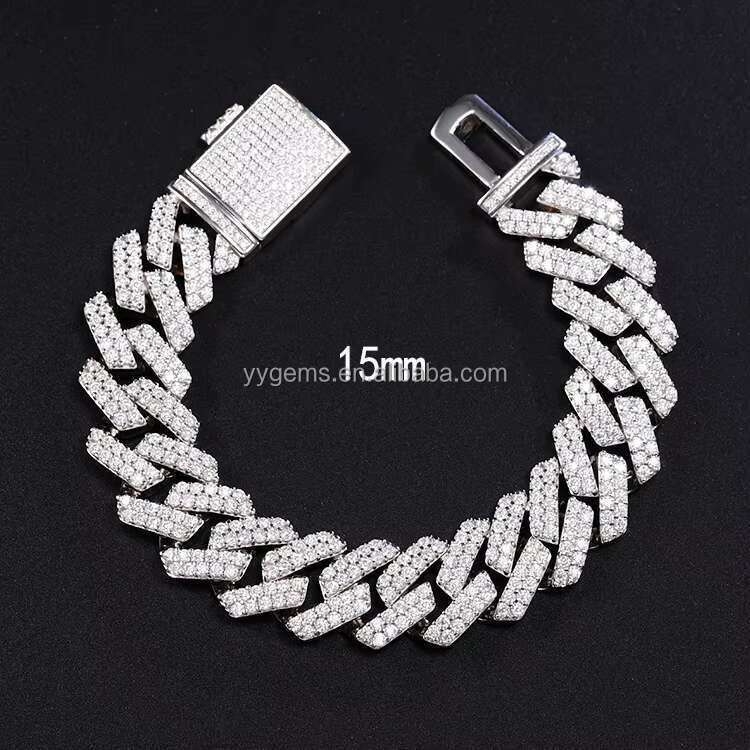 RTS VVS Diamond Chain 15mm Iced Out Moissanite Diamond Chain S925 Sterling Silver Cuban Link Chain for Men Jewelry