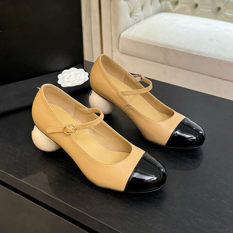 Top quality Patent leather Round-toes Mary Jane Pearl heels slingback Sandals Dress shoes pumps ballerina heel dress shoes Luxury designer Evening party shoes box