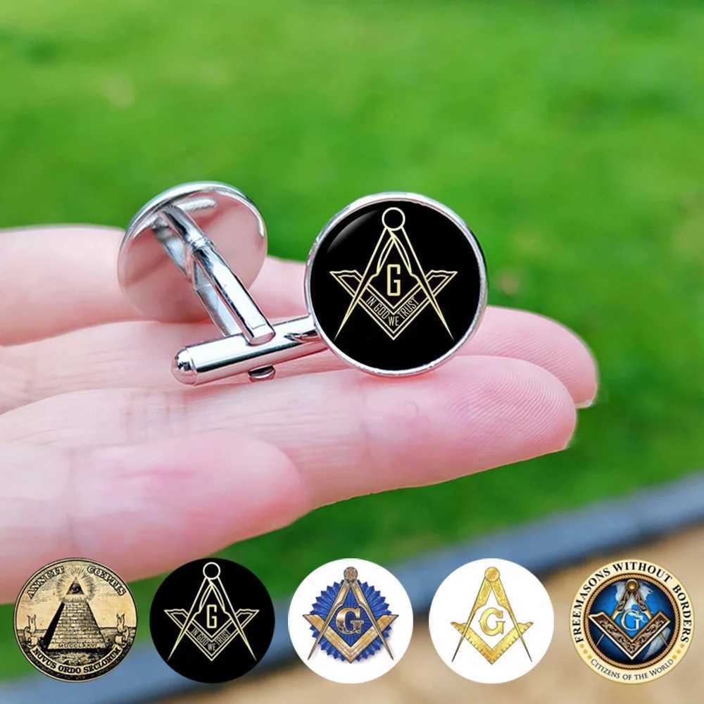 2024 New Freemason Mens Cufflinks Fashion Freemason Eye of God Symbol Glass Gemstone Cufflinks Business Shirt Button Tie ClipT250412