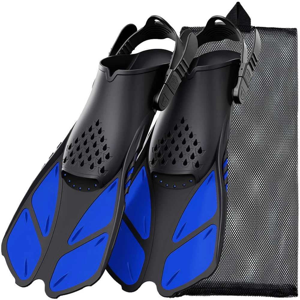 Inflatable fins adjustable buckle swimming flip cover short silicone diving shoes open heel travel size adult mensY250412