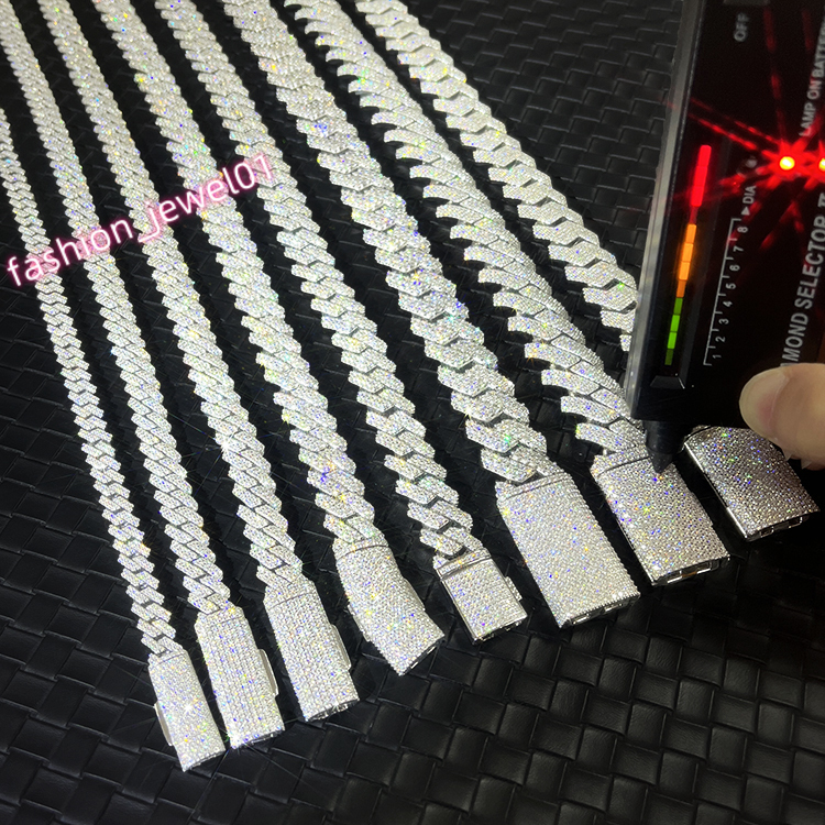 Yy RTS Iced Out 2rows VVS Moissanite Cuban Link Chian 925 Silver Fine Jewelry Necklaces for Men Pass Diamond Tester