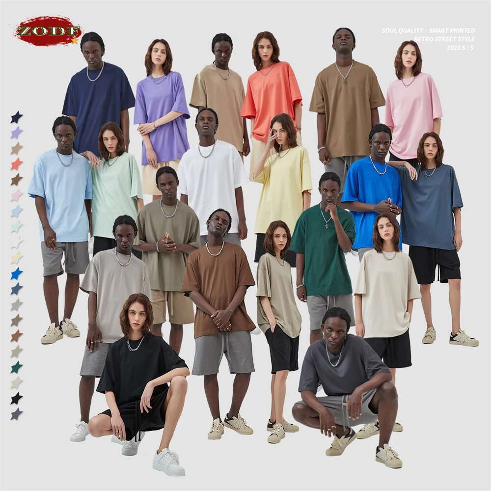 ZODF 2024 Spring Summer Men Solid 100% Cotton T-Shirts Unisex Women Loose 230Gsm Noshrink Basic T Shirt Brand Tops Hy0151
