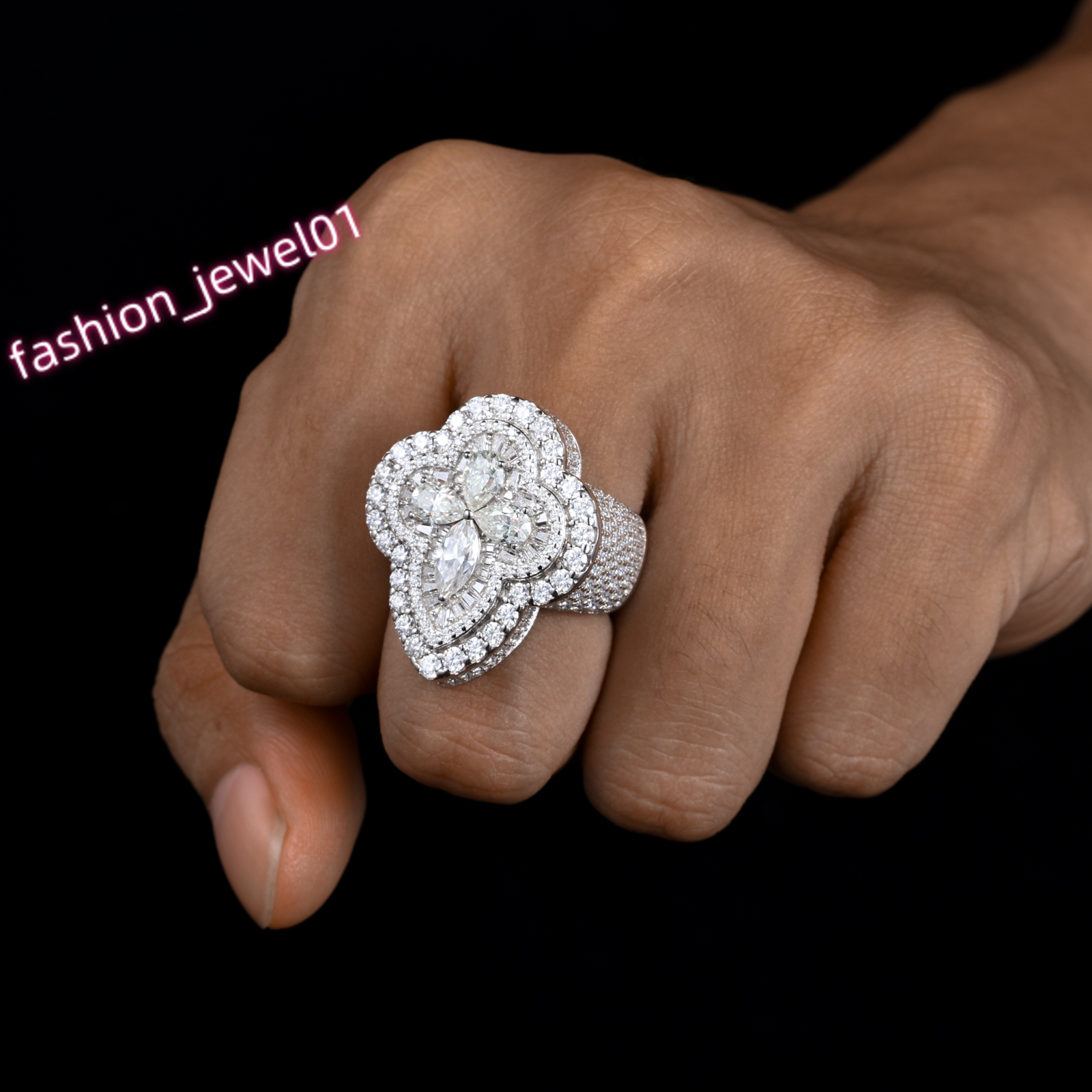 Mens Hip Hop Style 925 Sterling Silver Ring With Lab Created Moissanite and 18k Gold Overlay for the Ultimate Urban Statement