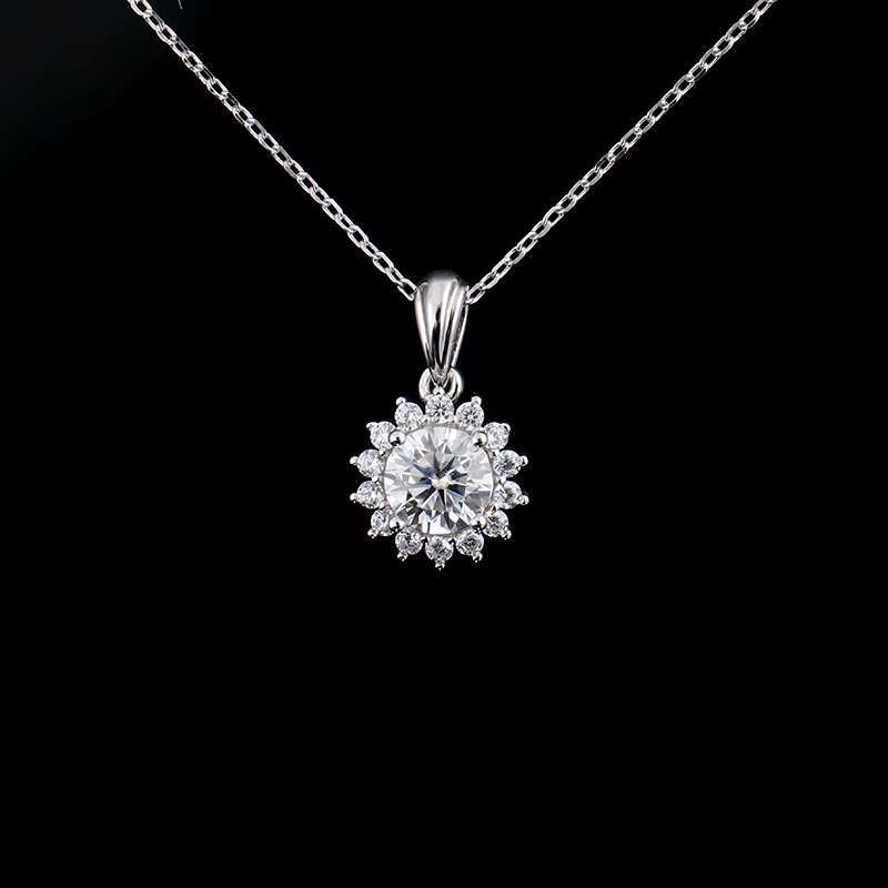 925 Silver Moissanite Necklace 1ct round VVS/D GRA Certified Bridal Engagement Gift for Women
