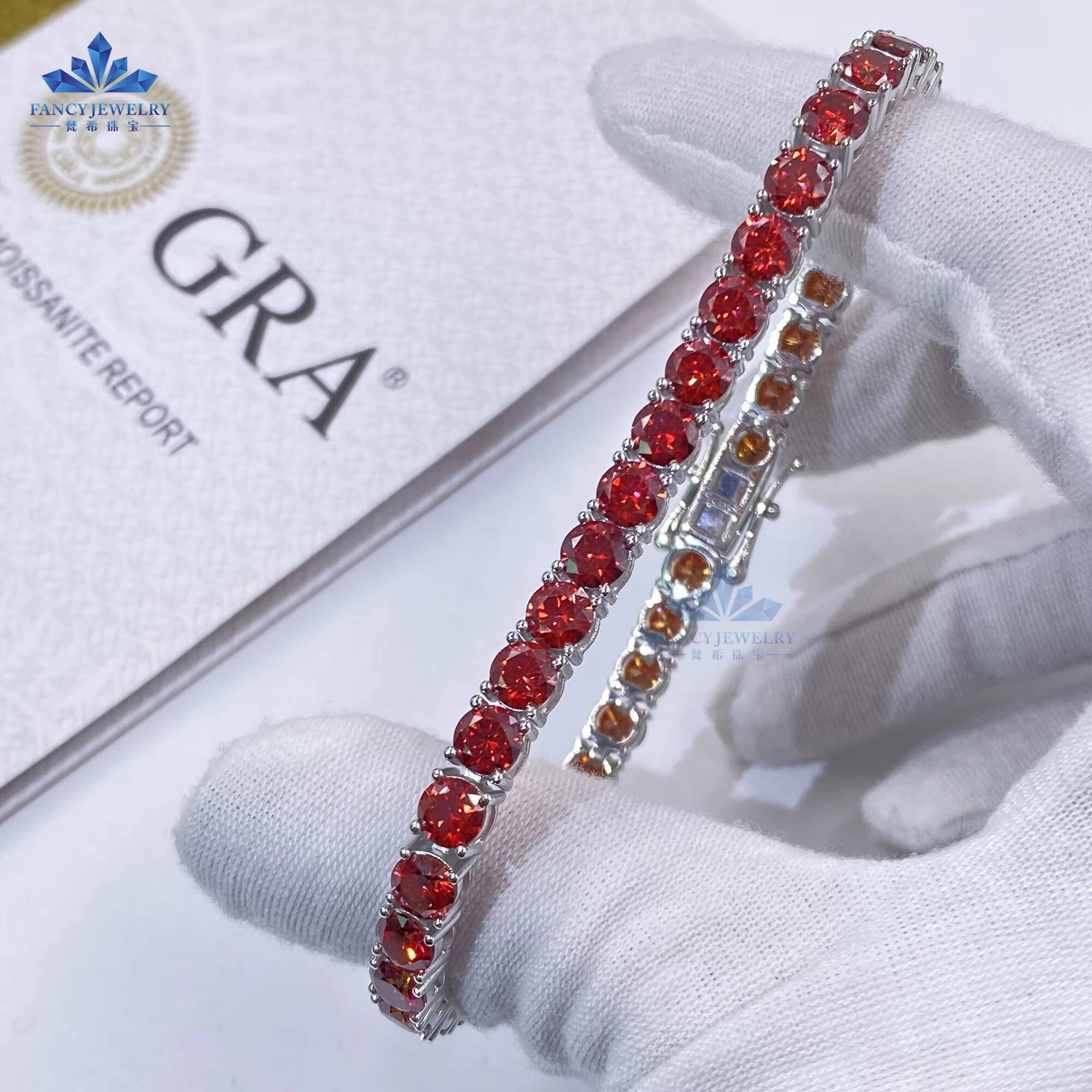 Wholesale Price High Quality 925 Sterling Silver Hip Hop Tennis Chain Red Moissanite 65MM Diamond Men Women