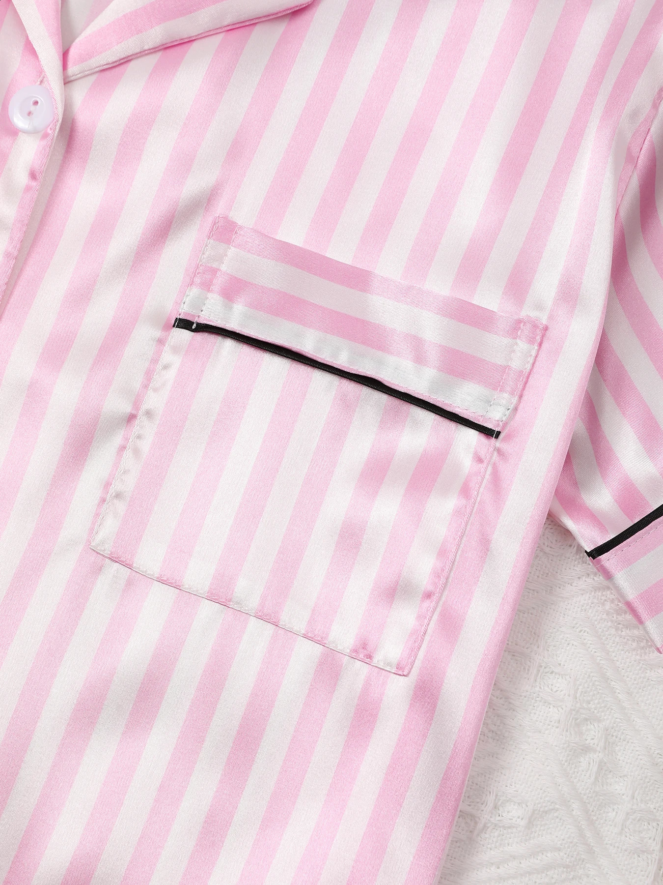 Satin Silk Women Pajamas Set Short-Sleeved Student Homewear Two-Piece Cardigan Lapel Senior Sense of Pink Striped Large Size 250411