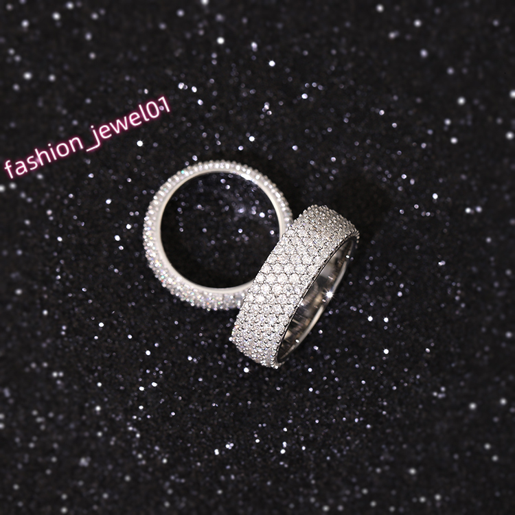 Fashion Full Iced Out Moissanite Ring 925 Sterling Silver Round Moissanite Hip Hop Cuban Ring for Men Women