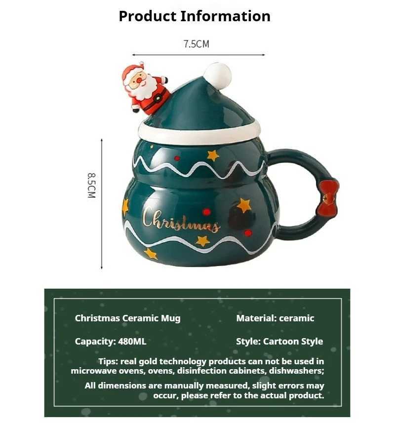 Christmas Christmas Ceramic Mug Large Capacity Nordic Style Snowman Santa Tree Creative Gift for Holiday Season Y251112