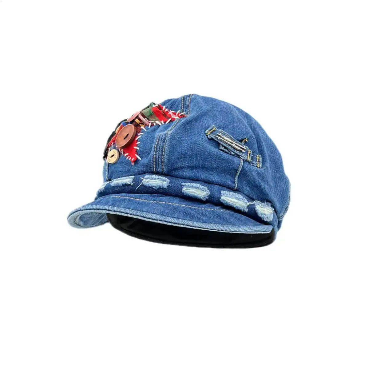 Hip Hop Denim Berets Cap Women Retro Patch Button Star Berets Spring Summer Travel Versatile Show Face Small Octagonal Hat 250403