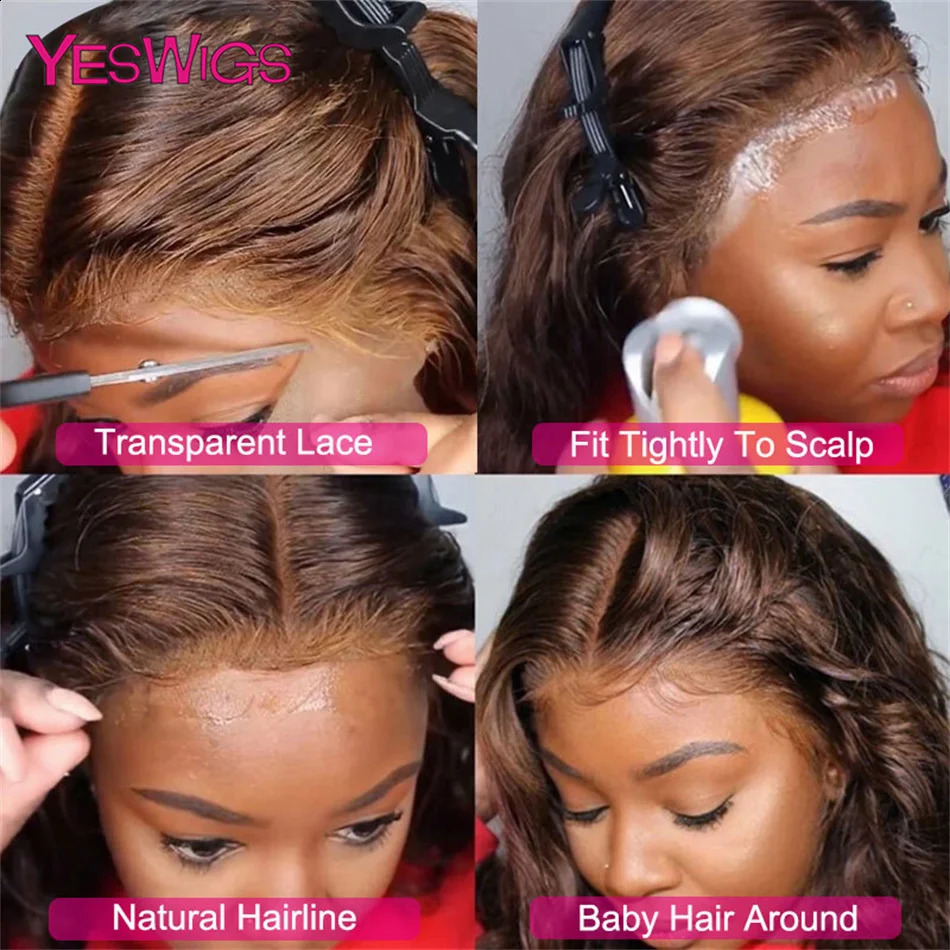 HD 13x4 Kinky Curly Chocolate Brown Lace Front Human Hair Wigs Pre Plucked Colored 13x6 Deep Wave Transparent Lace Frontal Wig 250409