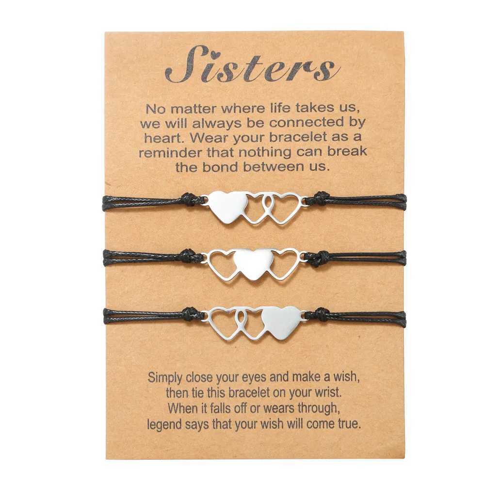 Fashion New Sisters Card Bracelet Stainless Steel 5 Linked Heart Woven Friendship Bracelet 5 Pieces Set WholesaleC250411