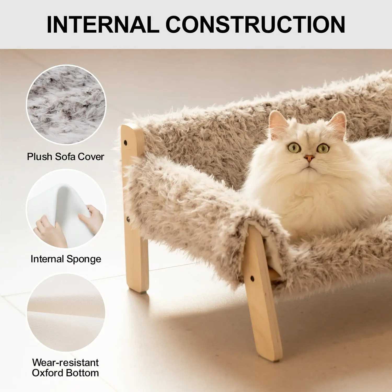 Mewoofun Large Cat Bed Brown Grey Kitten Bed Soft Cat Sofa with Removable Cover Can Hold 15kg 56x45cm Suitable for Indoor Cats X250412