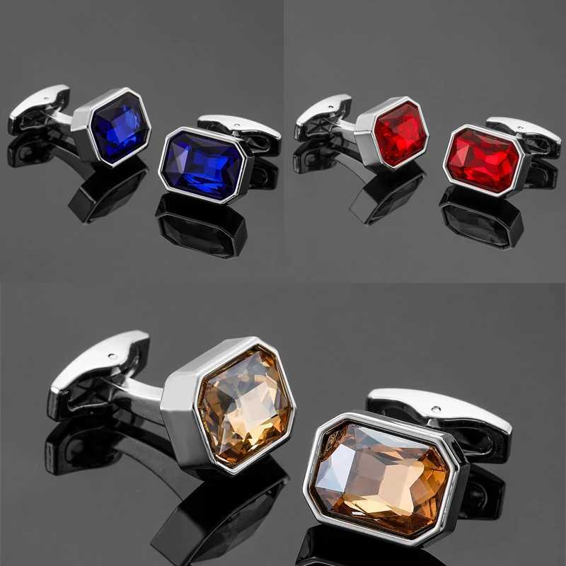 New copper material octagonal orange blue crystal cufflinks mens French shirt cufflinks clothing accessories wholesaleT250412