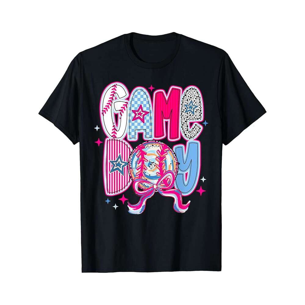 Designer T shirt Retro Groovy Game Day Baseball Bow Coquette Baseball Mama - 220g T shits