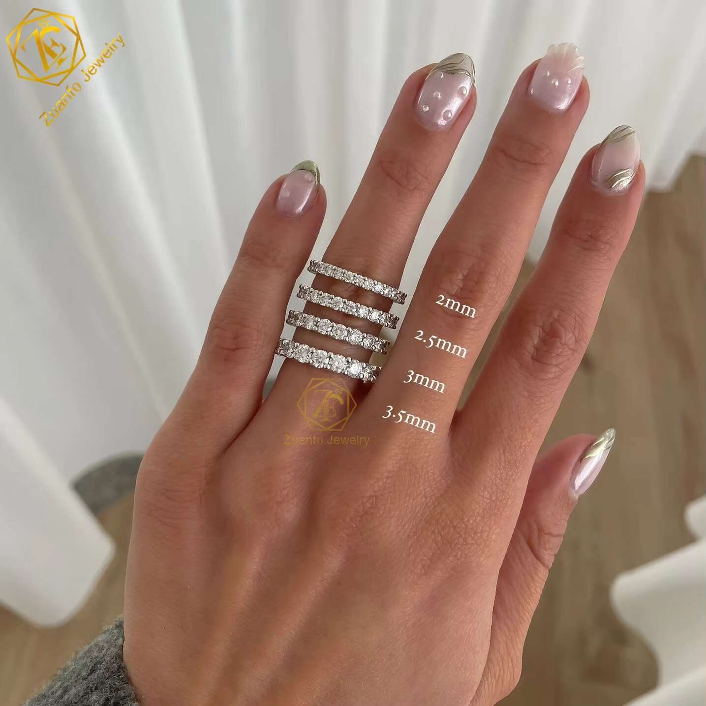 VVS Moissanite Ring Eternity Wedding Band Iced Out 1.6mm 1.8mm 2mm 3mm Diamond Silver 14k 18k Gold Engagement Stackable Rings