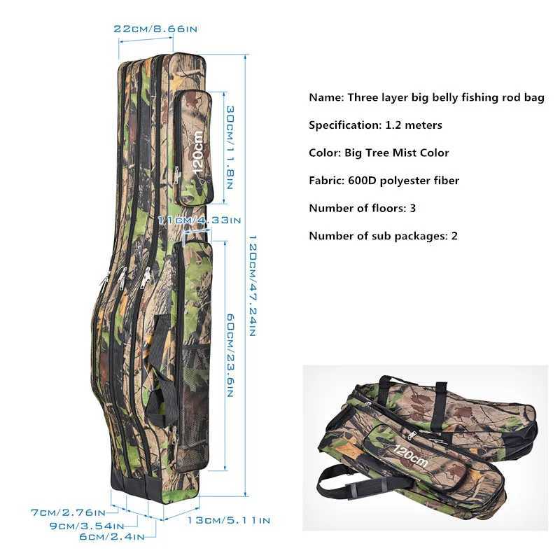 1.2m/1.5m three-layer foldable large belly sea fishing bag double shoulder fishing rod bag tool kit for outdoor storage Z250411