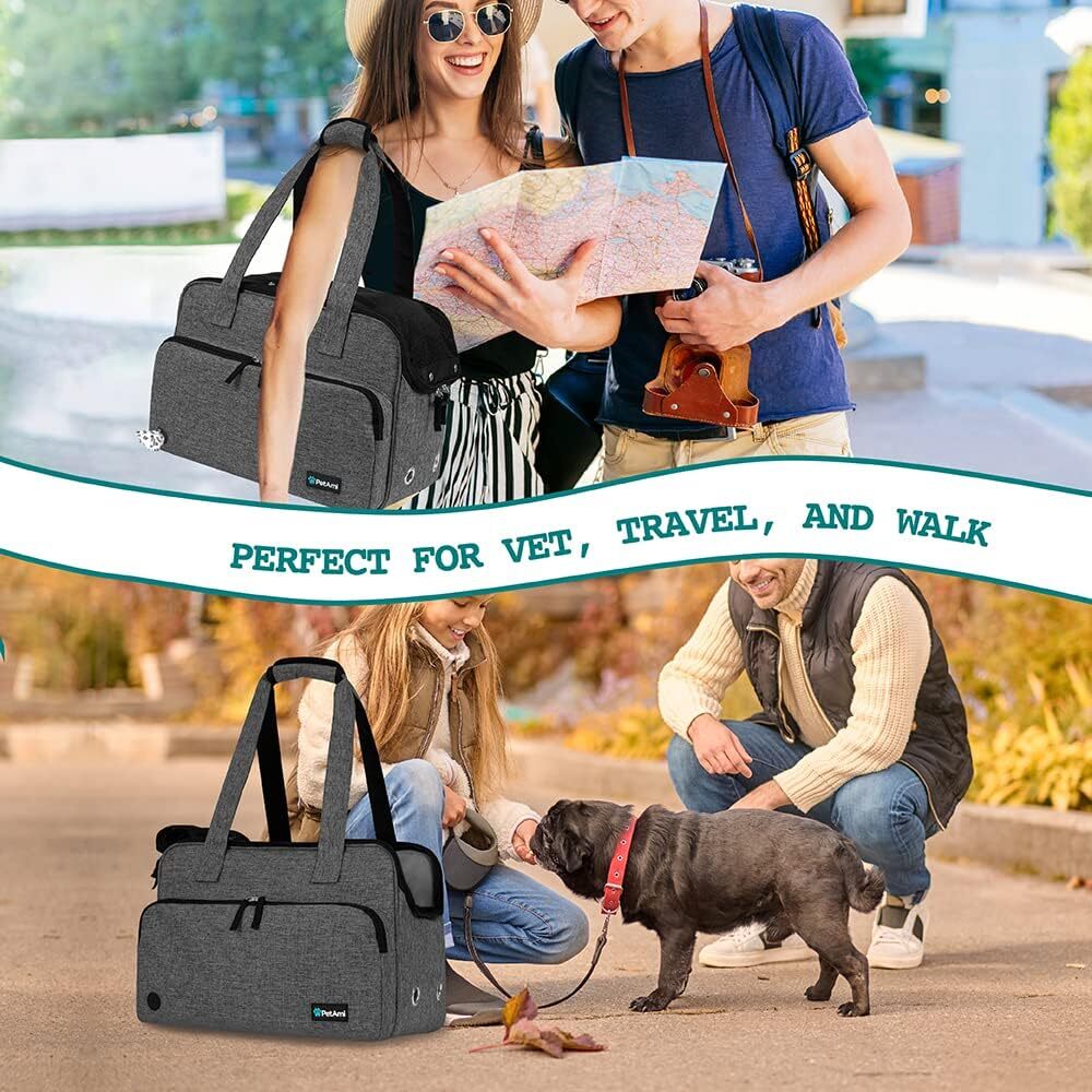 PetAmi Small Dog Wallet Strap, Soft Edge Pet Tote Bag with Pocket, Portable Kitten Travel Tote, Airline Approved Breathable Mesh, Fecal Bag Dispenser,