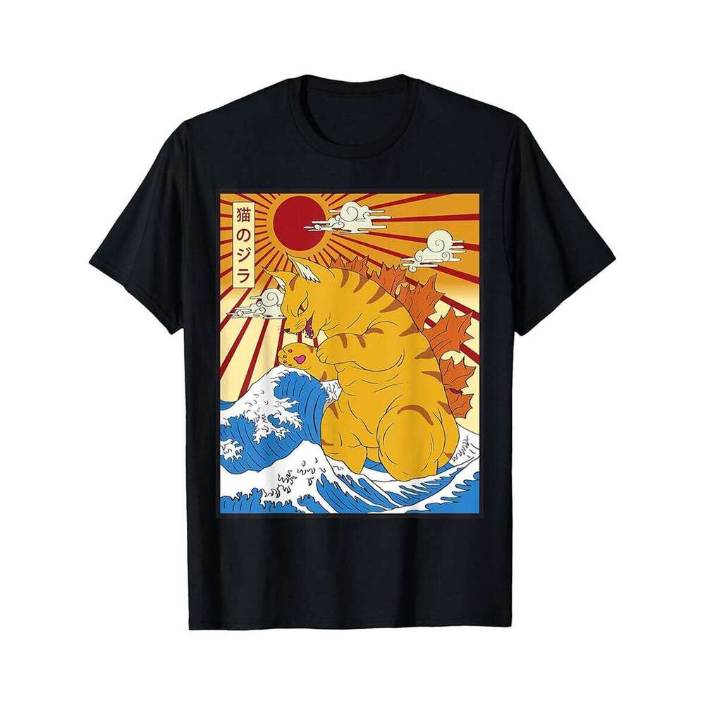 Designer T shirt Catzilla Cat Japanese Anime Kawaii Funny Graphic Tees Men ,100% cotton, short sleeve , Wrinkle resistant, Casual, comfortable fit - 2