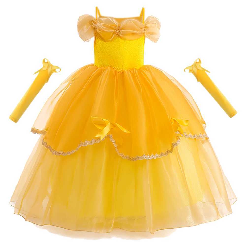Disney Fancy Girls Belle Halloween costume carnival role-playing Christmas beauties and beasts party princess dress lace birthday childrens clothingXJ