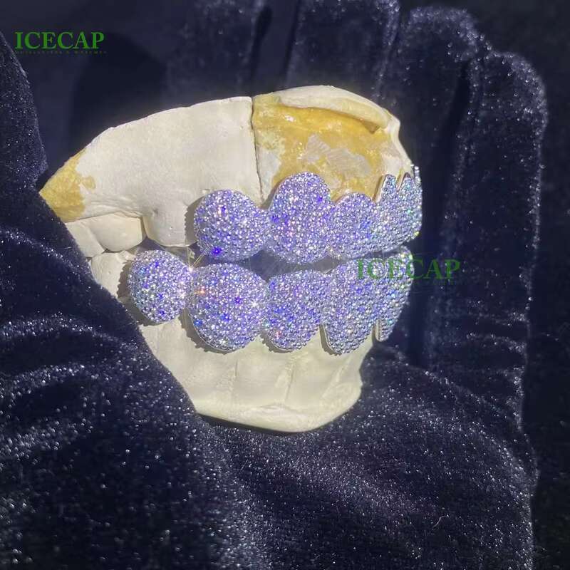 Bust Down Teeth Grillz Iced Out Hip Hop S925 Silver D VVS Moissanite Deep Perm Diamond Rapper Custom Fine Jewelry Grillz