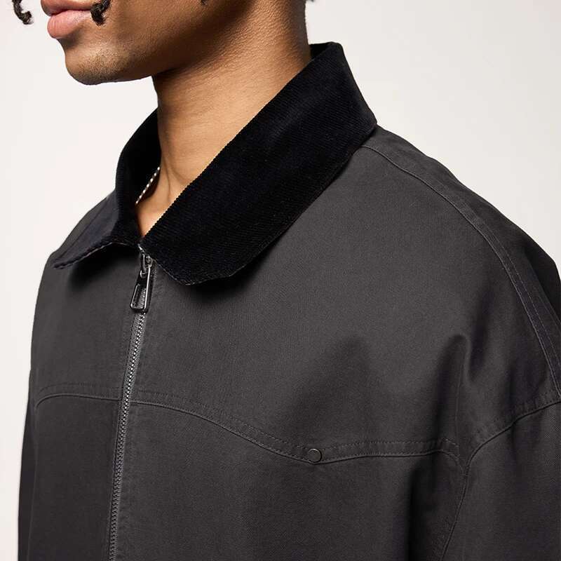 Detroit Stretch Cargo Men Corduroy Vintage Color-Block Turn-Down Collar Short Style Jacket