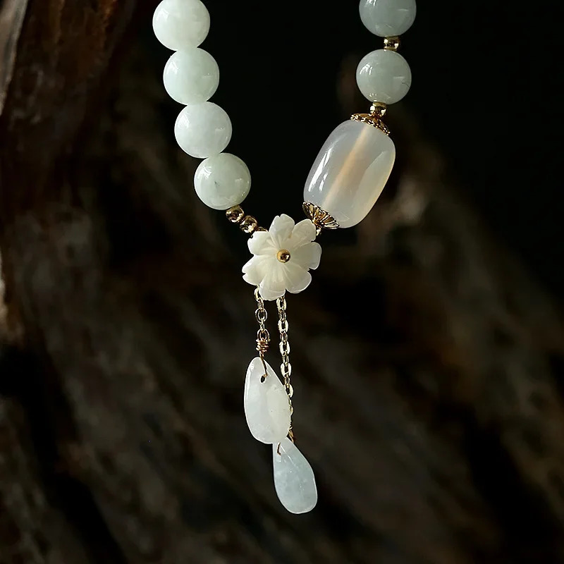 Flower shaped Shell Natural Jade Bead Water Drop 14K Gold Filled Chain Bracelet Womens Exquisite Jewelry Accessories Gift YBR410 250409