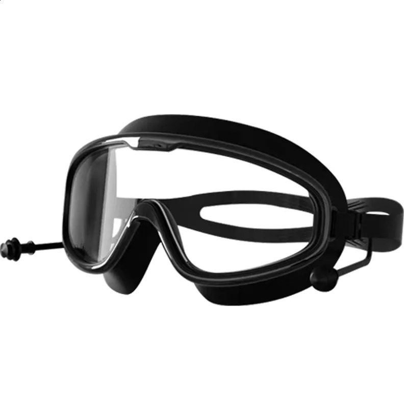 Risers Swimming Goggles Large Frame Nearsighted Swimming Goggles Waterproof Anti-fog HD Transparent One-piece Ear Plugs 250411