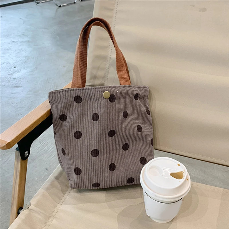 Womens buckle hand-held food bag Corduroy commuting hand-held lunch bag student literature picnic travel bento box handbag 250410
