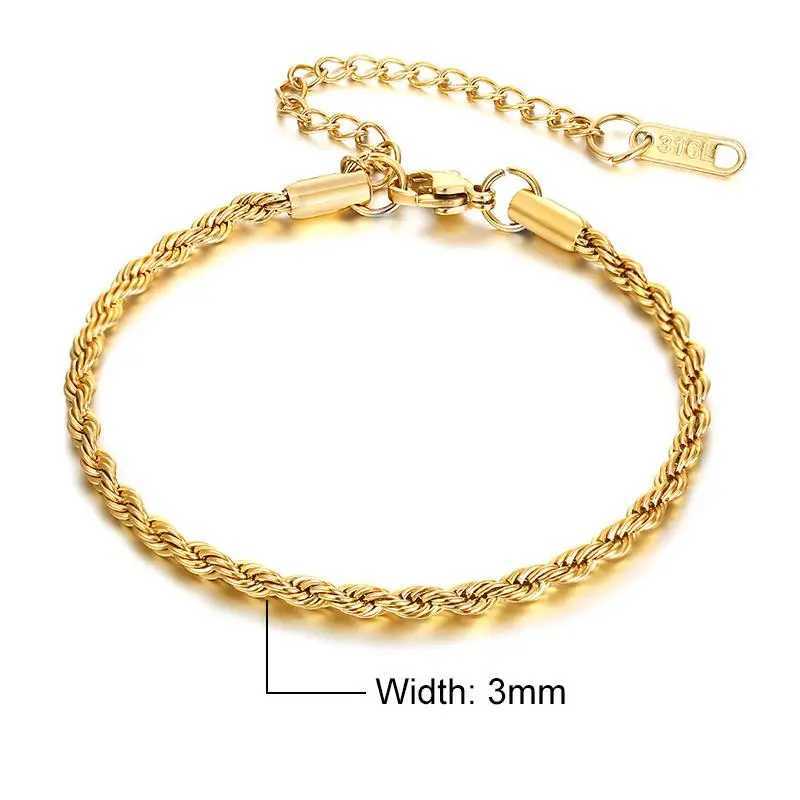 Stainless Steel Bracelet For Men Women Braided 16cm Rope Chain with 5cm Extender Adjustable Jewelry Gold Color Silver ColorC250411