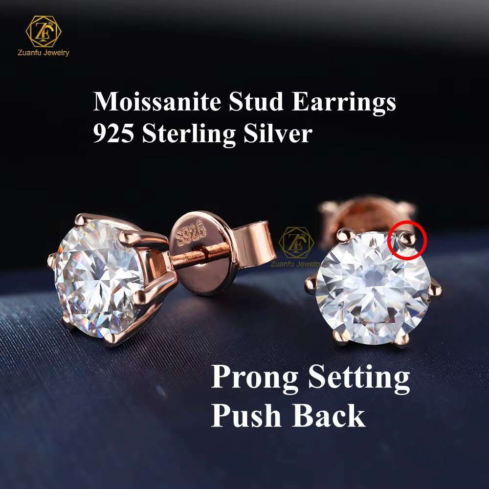 Hot Sale High Quality Moissanite Earrings 6.5mm 6 Prongs Round Cut Moissanite 925 Sterling Silver Stud Earrings