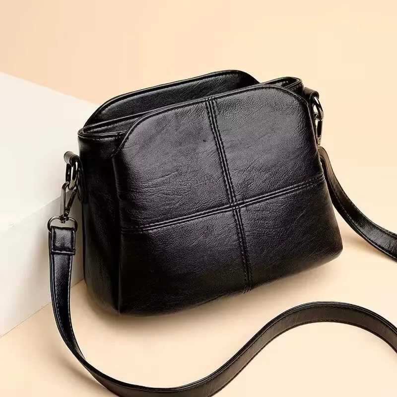 New Fashion Womens Bucket Bag Multi Layer Versatile Middle Aged Mom Soft Leather Shoulder Crossbody BagT2511112