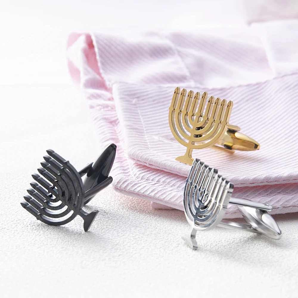 Je Menorah Mens Cufflinks Stainless Steel Shirt Set Button Cufflinks Gods Sabbath Wedding Accessories Religious JewelryT250412