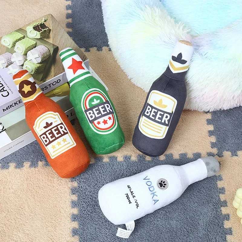 High Quality Dog plush toys pet squeeze printing beer bottle shaped toys dog bite resistant clean teeth chewing toys pet supplies interactive toys T25