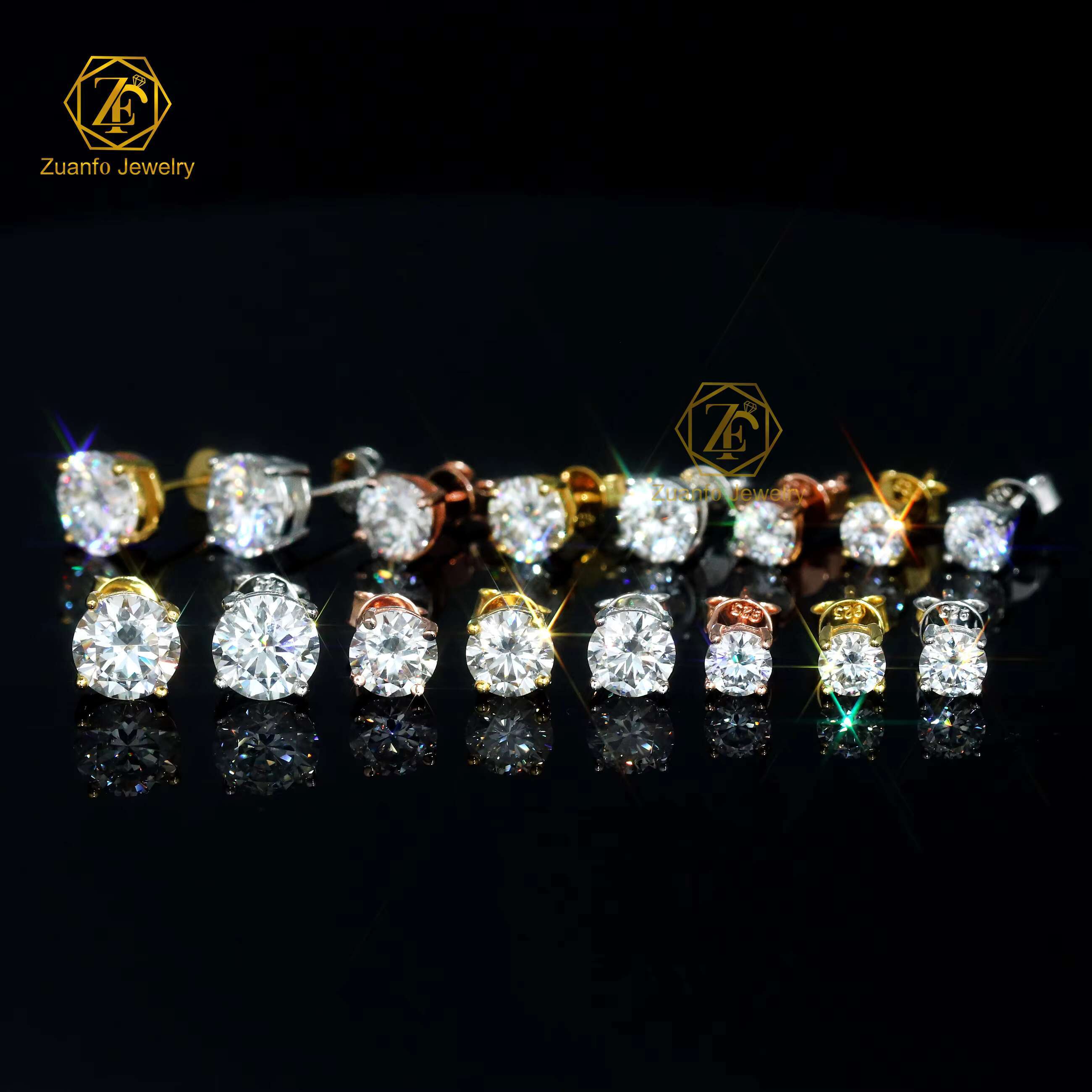 4 Prong Round Shape 5mm 6.5mm 8mm Earrings Moissanite 925 Silver Push Back Pass Diamond Tester Moissanite Stud Earrings