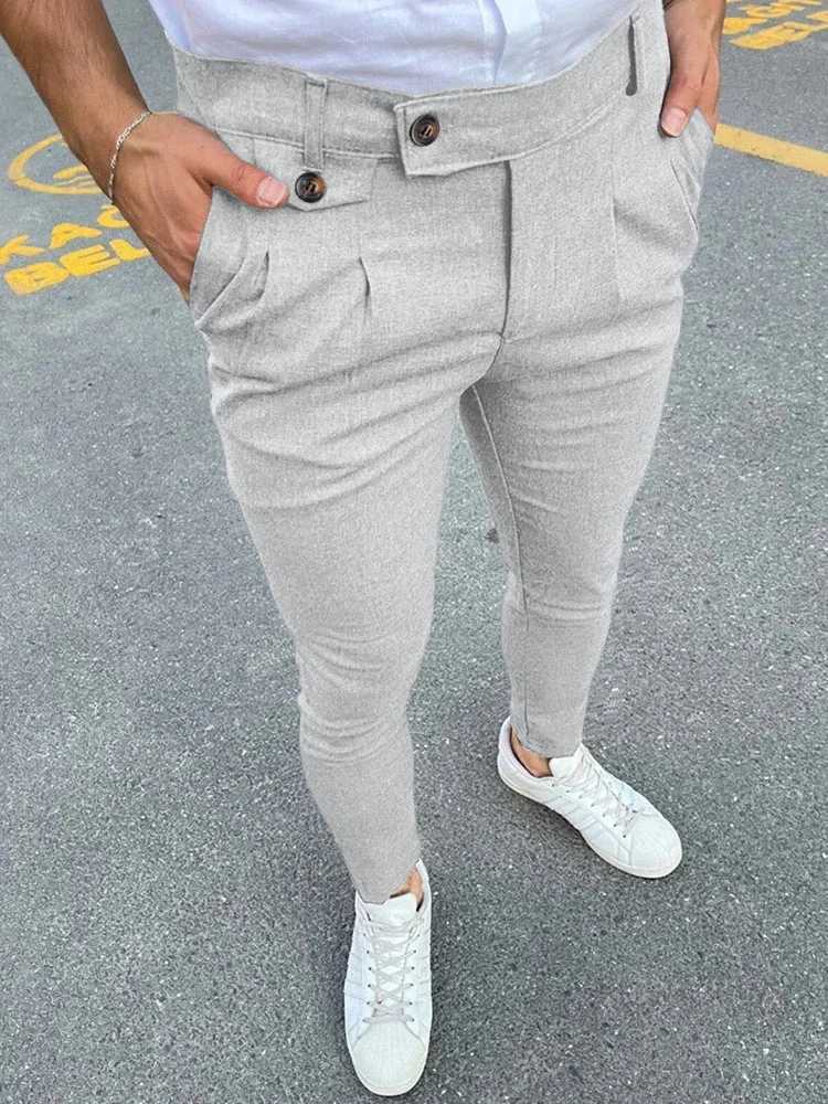 2024 Spring/Summer New Casual Set Mens Trouser Retro Solid Color Ultra Thin Pencil Pants Fashion Button Waist Design Mens Trouser W250411