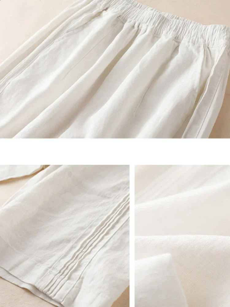 Loose Simple Comfort Ankle pants Retro Versatile Summer Womens Pants High Waist Straight Cotton Linen Wide Leg Pants Women 250411