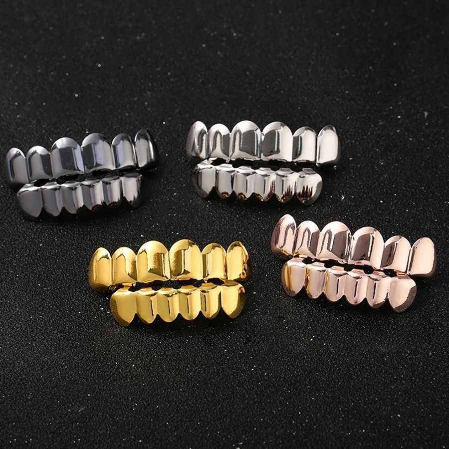 Classic Fashion 6/6 Teeth Grill Hip Hop 14K Gold Plated Hat Decorative Bracket Mens Jewelry Dental Grill W250412