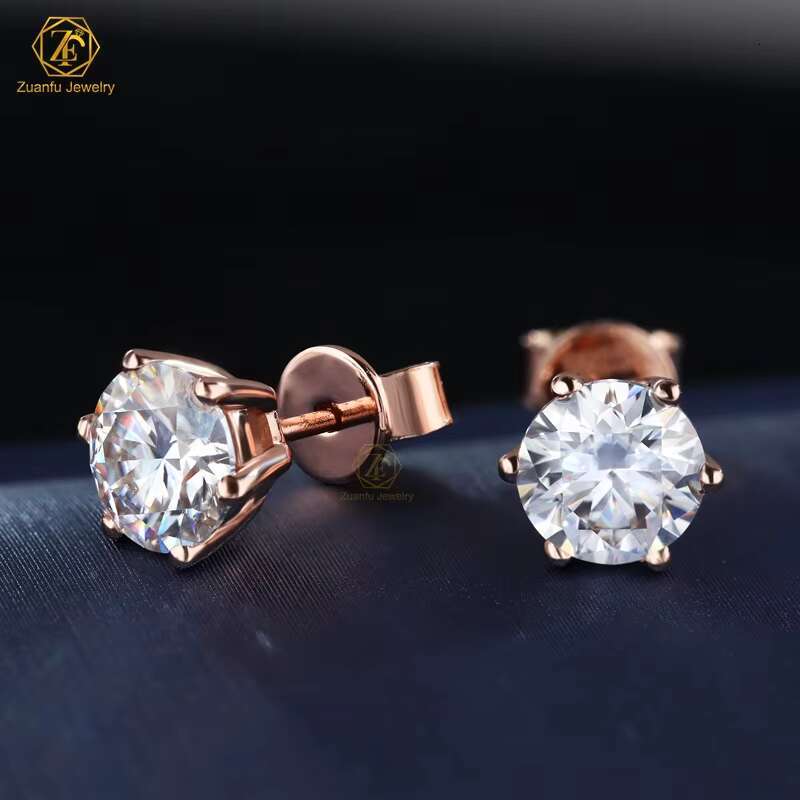 Valentine Luxury Affordable Price D VVS 1CT 2CT Round Moissanite S925 Silver 10K 14K 18K Real Gold Diamond Stud Earrings
