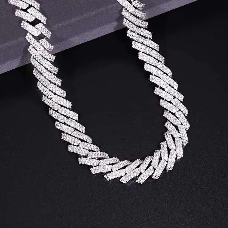 RTS PASS Diamond Tester 15mm 2rows Cuban Chain S925 Silver Ice Out Moissanite Gold Plated Mens Cuban Chain Moissanite