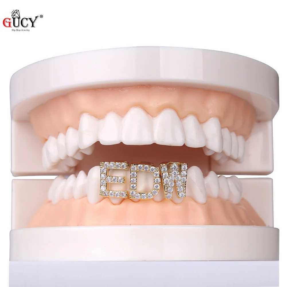GUCY New Hip Hop 26 Letter Teeth Grillz All Ice Micro Pave CZ Grills with Silicone Christmas Gift W250412