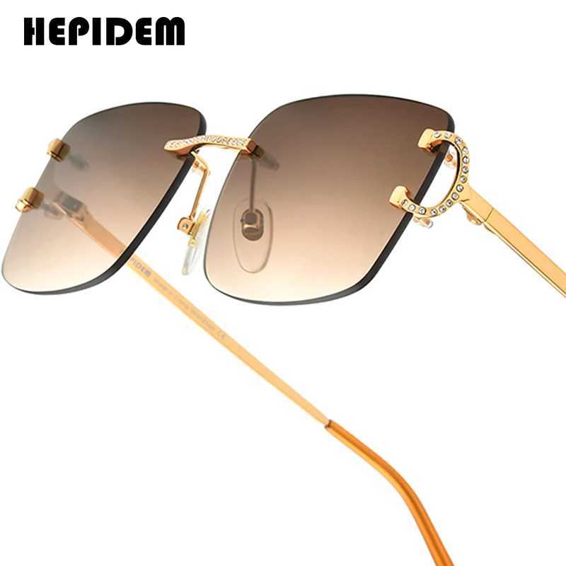 HEPIDEM Alloy Sunglasses Women Luxury Famous Brand Design Square Rimless Frameless Diamonds Sun Glasses for MenC250411