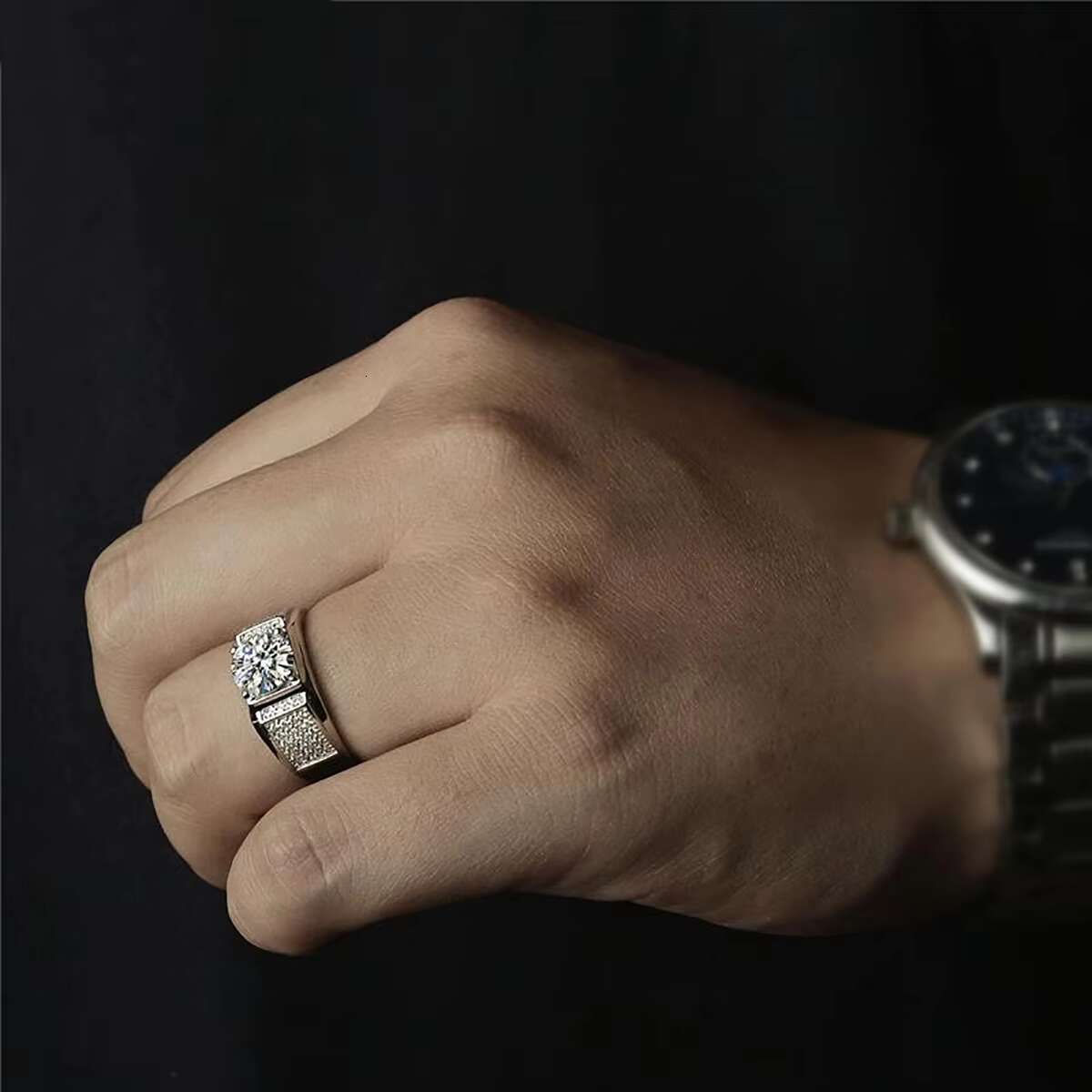 Custom 925 Sterling Silver Moissanite Diamond Ring 1CT 1 Round Brilliant Cut Engagement Adjustable for Men-for Wedding Party